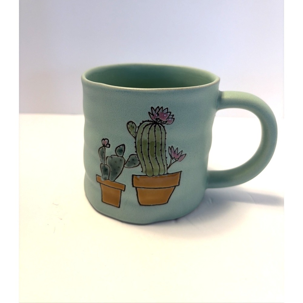 Lucinda Wei Cactus Embossed Ceramic Stoneware Mug Coffee Tea Aqua Southwest